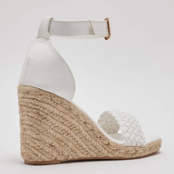 Ardene White wedge straw heeled sandal with braided ankle strap, EUC, sz 9 - Picture 3 of 11